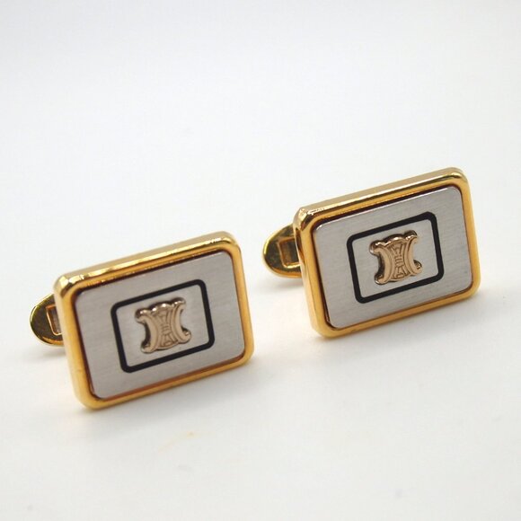 Authentic CELINE Macadam Cufflinks & Tie Pin Set metal [Used] - Picture 6 of 6